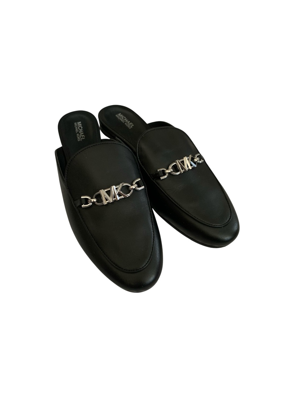 Micheal Kors  Tiffanie black leather chain link MK slip on mules shoes sz   8M